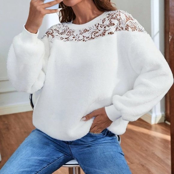 White Womens Lace Sweatshirt - Picture 3 of 3